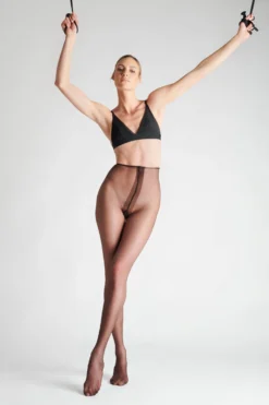 Maison Close Satin High Waist Tights - Les Coquetteries - 10 Denier - Brown