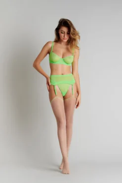 Maison Close 20 Denier Cut And Curled Back Seamed Stockings - Les Coquetteries - Nude/Neon Green