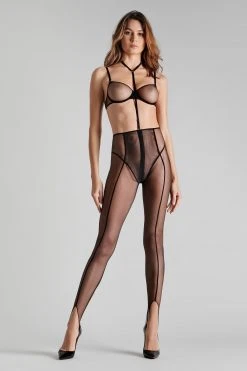 Maison Close Stirrup Leggings With Zip And Harness - L'Amoureuse - Black Dalhia