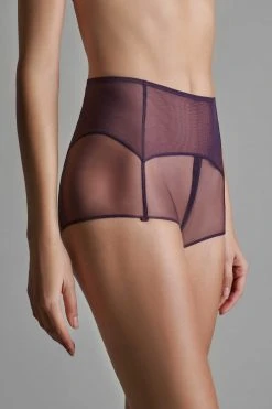 Maison Close Shorty With Zip And Suspenders - L'Amoureuse - Purple Orchid