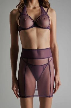 Maison Close Skirt With Suspenders - L'Amoureuse - Purple Orchid