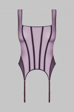 Maison Close Corset Top With Suspenders - L'Amoureuse - Purple Orchid