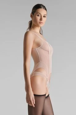 Maison Close Corset Top With Suspenders - L'Amoureuse - Pink Peony