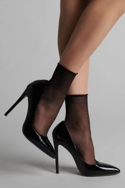 Maison Close 10 Denier Sheer Cut And Curled Socks - Black Les Coquetteries