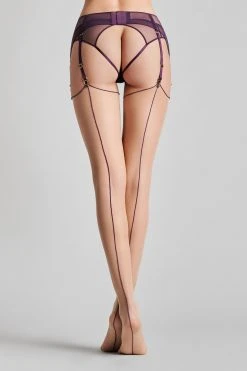 Maison Close 20 Denier Cut And Curled Back Seamed Stockings - Nude/Purple