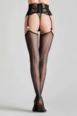 Maison Close 20 Denier Cut And Curled Back Seamed Stockings - Black Les Coquetteries