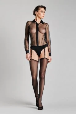 Maison Close Bodysuit Shirt Shape With Suspenders - Madame Rêve - Black