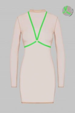 Maison Close Dress With Harness - Corps à Corps - Nude/Neon Green/Gold