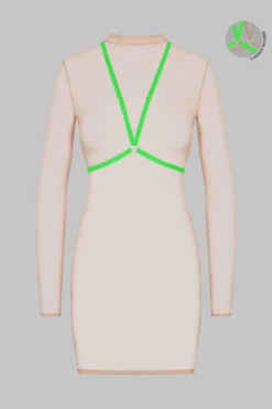 Maison Close Dress With Harness - Corps à Corps - Nude/Neon Green/Gold