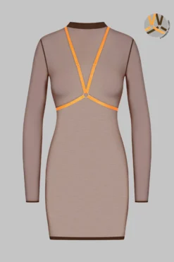 Maison Close Dress With Harness - Corps à Corps - Brown/Neon Orange/Gold