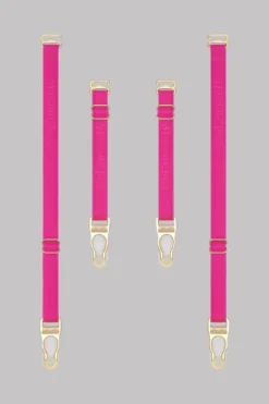 Maison Close Suspenders Straps - Signature - Neon Pink/Gold - 4 Pieces
