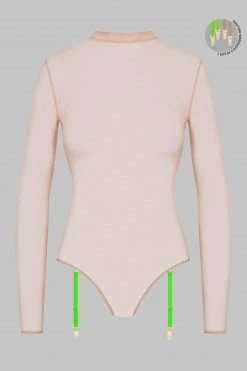 Maison Close Thong Body With Suspenders - Corps à Corps - Nude/Neon Green/Gold