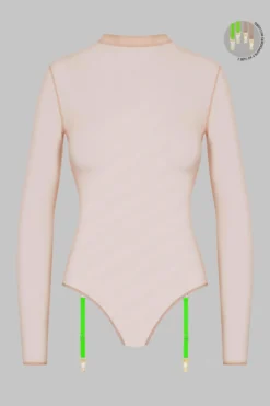Maison Close Thong Body With Suspenders - Corps à Corps - Nude/Neon Green/Gold