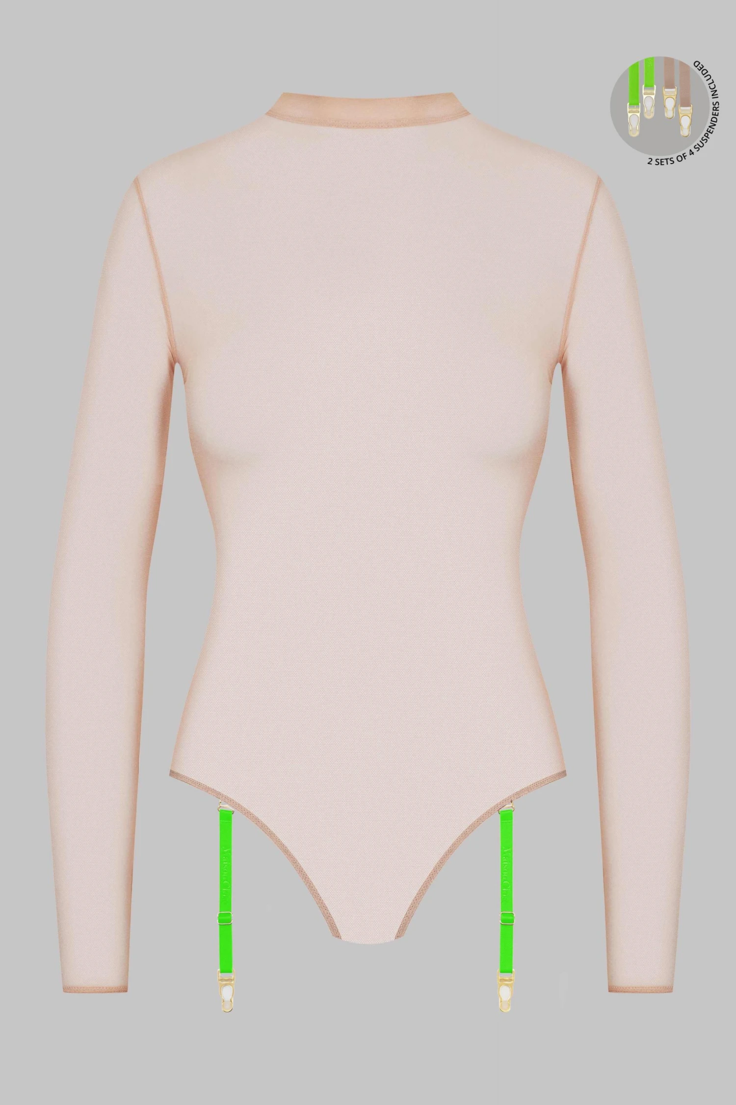 Maison Close Thong Body With Suspenders - Corps à Corps - Nude/Neon Green/Gold 4 Maison Close Thong Body With Suspenders - Corps à Corps - Nude/Neon Green/Gold