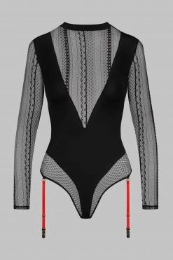 Maison Close Thong Bodysuit With Suspenders - Sacré Cœur - Black Sacré Coeur