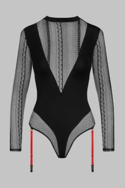 Maison Close Thong Bodysuit With Suspenders - Sacré Cœur - Black Sacré Coeur