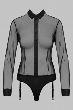 Maison Close Bodysuit Shirt Shape With Suspenders - Madame Rêve - Black