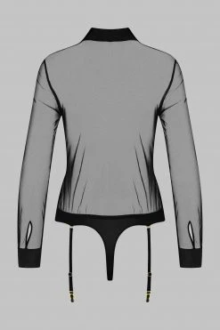 Maison Close Bodysuit Shirt Shape With Suspenders - Madame Rêve - Black