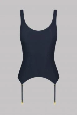 Maison Close Top With Suspenders - La Femme Amazone - Dark Gray