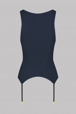 Maison Close Top With Suspenders - La Femme Amazone - Dark Gray